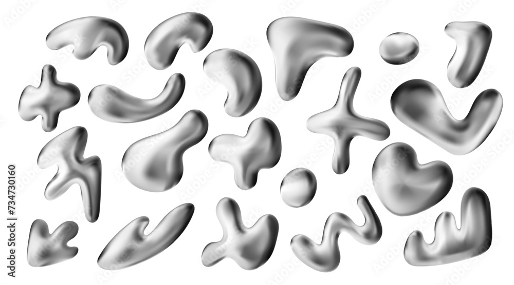 3d chrome liquid abstract shape. Set y2k holographic fluid metal vector element for modern techno design 3d chrome liquid abstract shape. Set y2k holographic fluid metal vector element for modern techno design