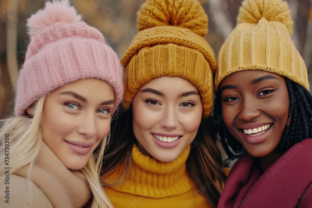 Obraz premium Three women standing next to each other. Suitable for diverse group concepts