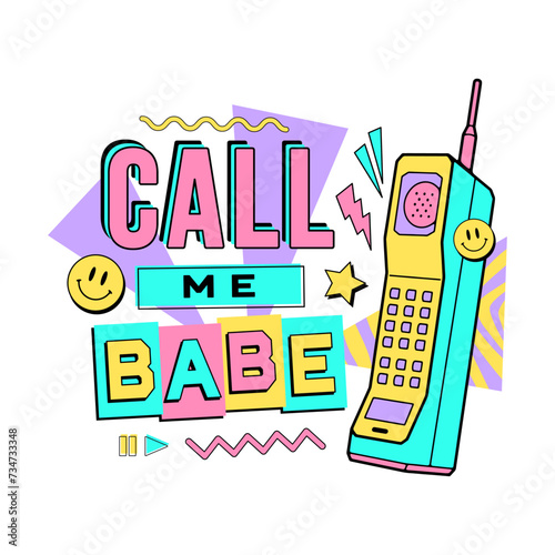 CALL ME BABE PHONE 80S 90S GRAPHIC POSTER COLOR WHITE BACKGROUND