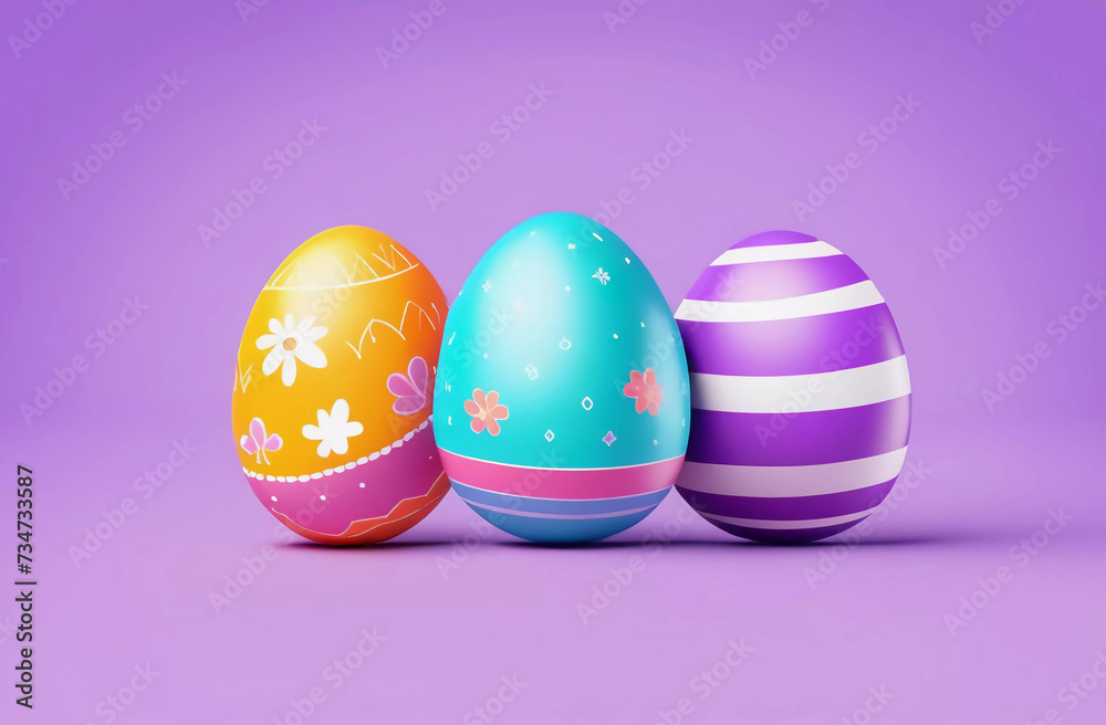 Easter eggs on a purple background. Generative AI