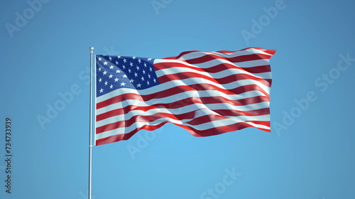 United States flag gently waving in the wind against a clear blue sky
