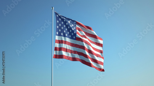 United States flag gently waving in the wind against a clear blue sky