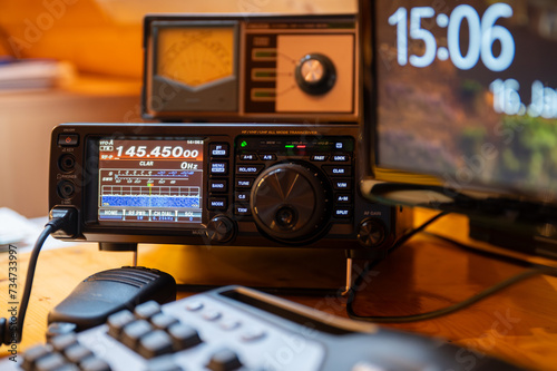 Modern HF radio transceiver with waterfall scope for communicating on amateur radio and emergency situations