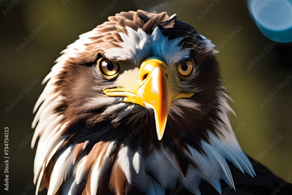 Majestic Bald Eagle Close-up Portrait. its intense gaze and vibrant yellow beak against a soft-focused, natural background. generative ai Majestic Bald Eagle Close-up Portrait. its intense gaze and vibrant yellow beak against a soft-focused, natural background. generative ai