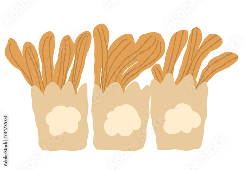 Churros illustration. Sweet pastries. Spanish cuisine