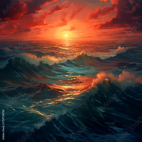 Sunset in the ocean © Andrei Serbinenko