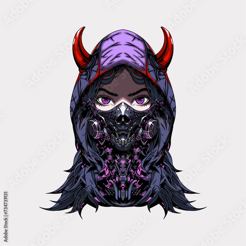 cyberpunk girl anime vector illustration