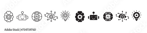 Artificial intelligence icon set. liner icons Collection illustration Vector