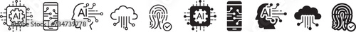Artificial intelligence icon set. liner icons Collection illustration Vector
