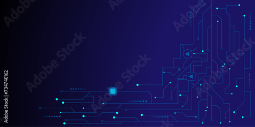 Digital technology blue circuit board line texture background. computer high technology and global communication concept background.