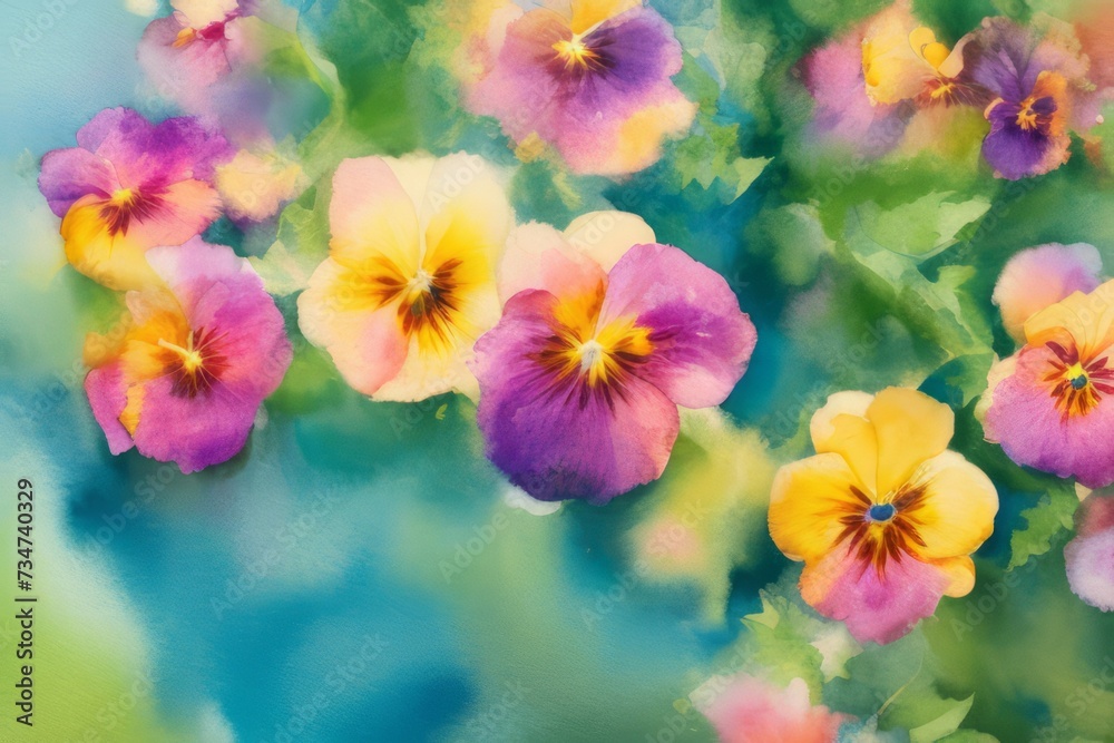 Pansies. Spring floral background with pink, purple and green colors Pansies. Spring floral background with pink, purple and green colors