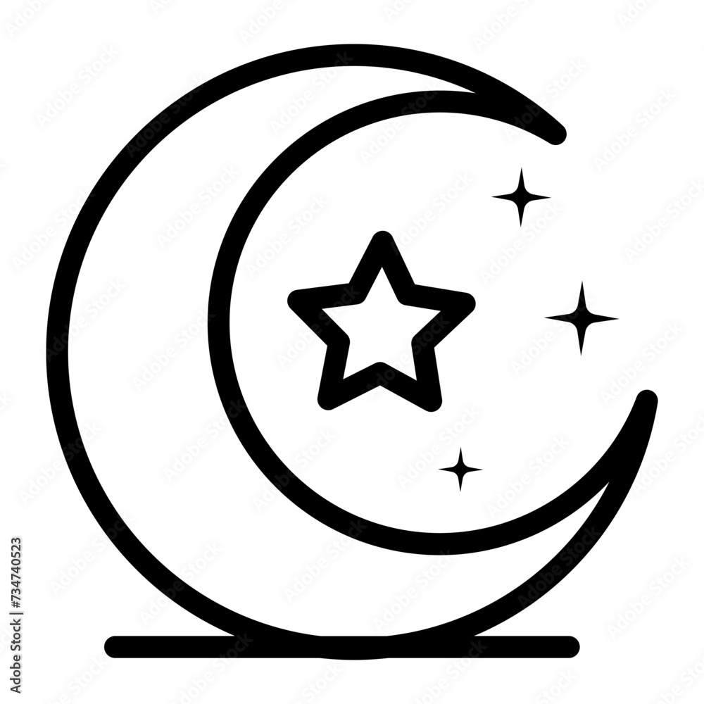 Ramadhan line icon. moon with stars line icon Ramadhan line icon. moon with stars line icon