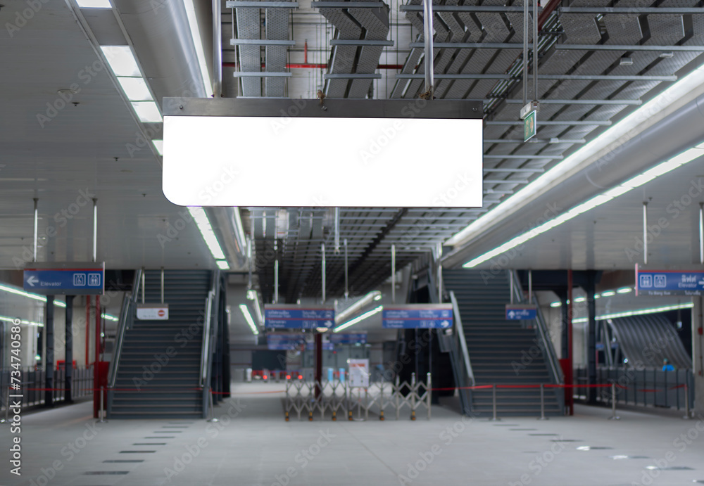 Fototapeta premium Mock up Poster media template Ads display in Subway station stairs. Copy space