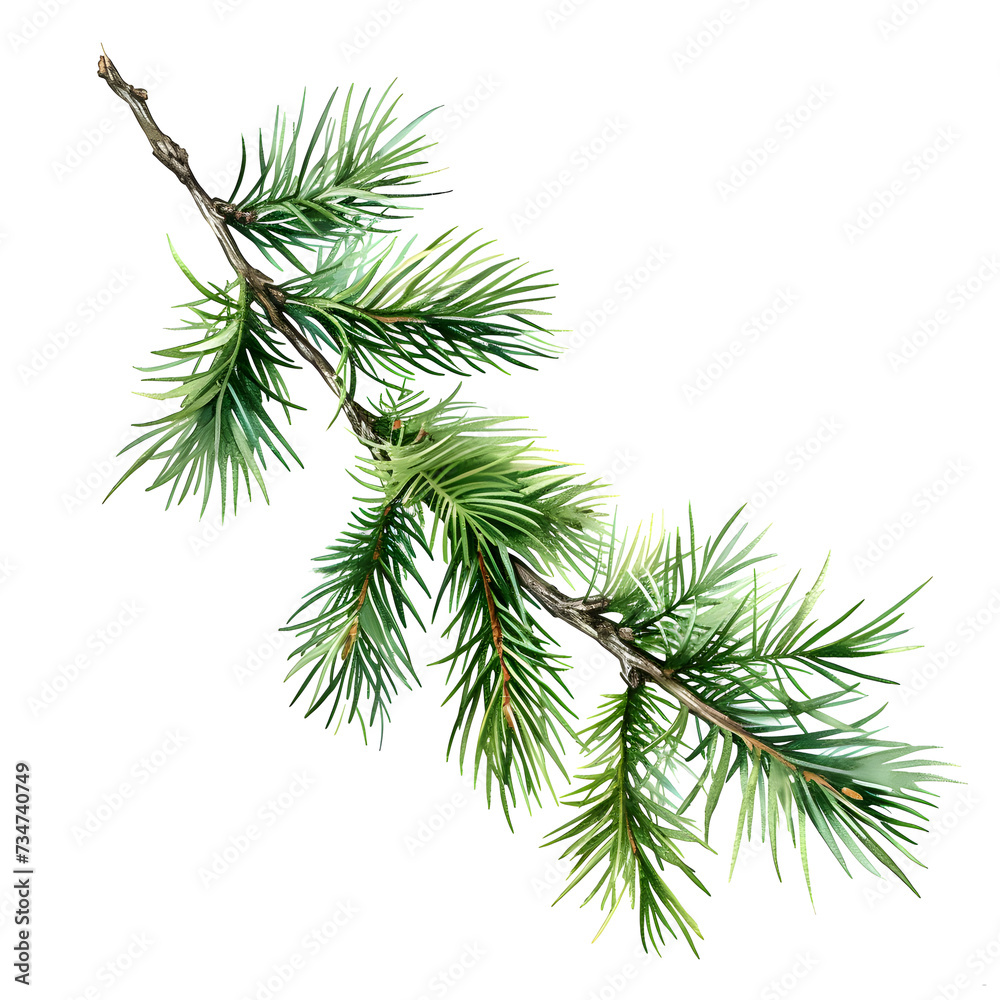 a branch of pine needles on white background