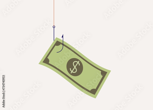 Concept Of Money Scam. Money On Fishing Hook.