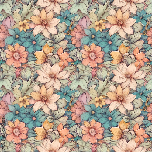 high-quality, detailed pastel multicolored floral pattern. seamless pattern