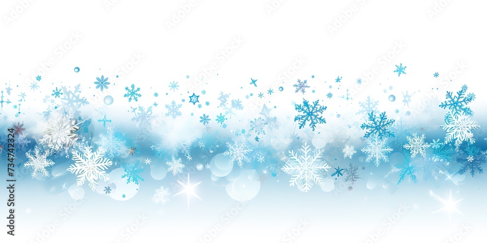 snowflakes and ice crystals isolated on blue sky, panoramic winter background snowflakes and ice crystals isolated on blue sky, panoramic winter background