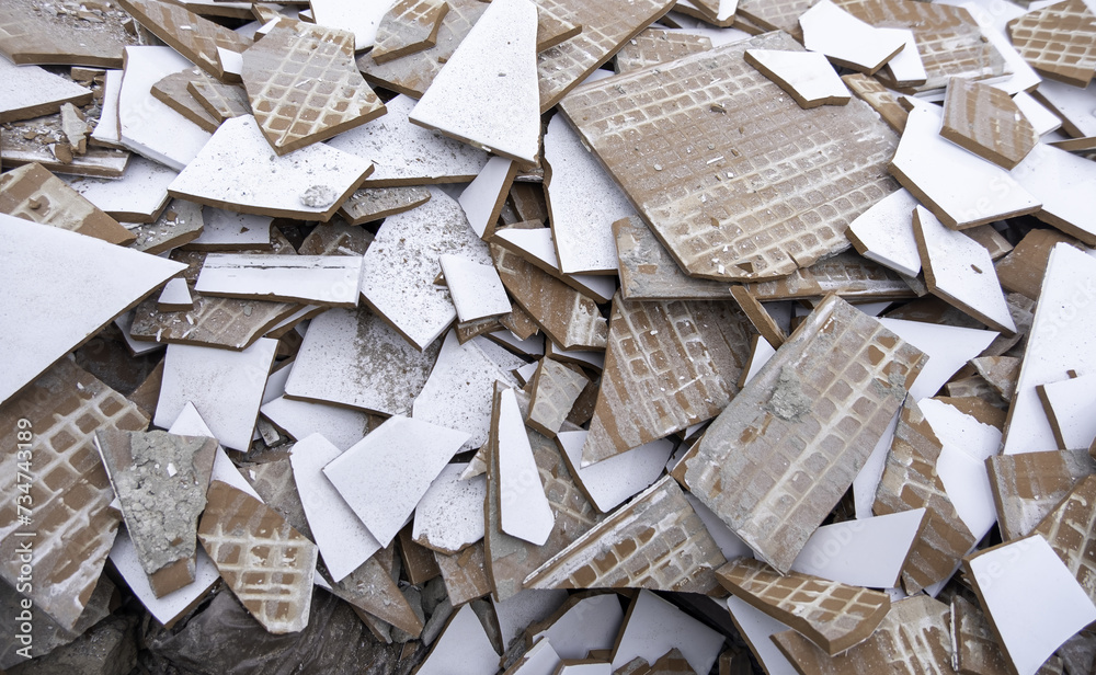 Debris of broken tiles