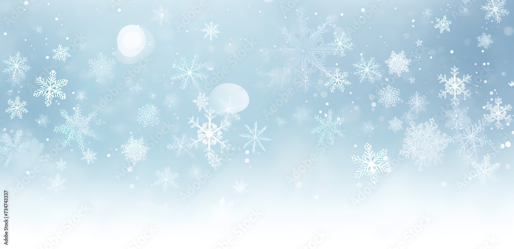 snowflakes and ice crystals isolated on blue sky, panoramic winter background snowflakes and ice crystals isolated on blue sky, panoramic winter background