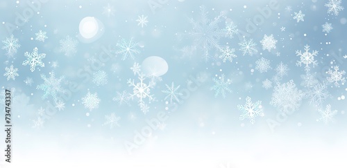 snowflakes and ice crystals isolated on blue sky  panoramic winter background