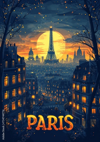 Generative AI image of Paris France poster with text "PARIS"