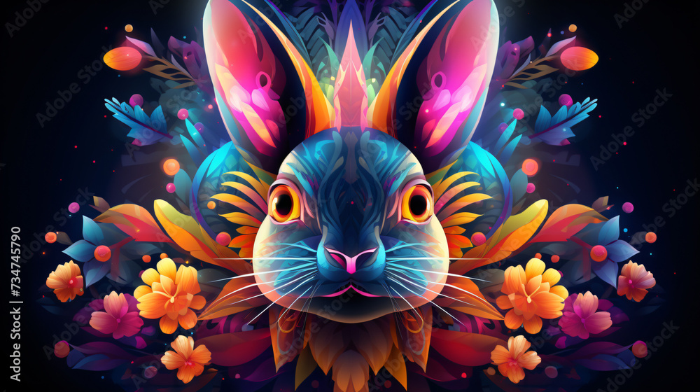 Colorful psychedelic bunny