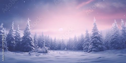 festive winter season with piles of snow and snowy fir trees for a festive Christmas background © candra