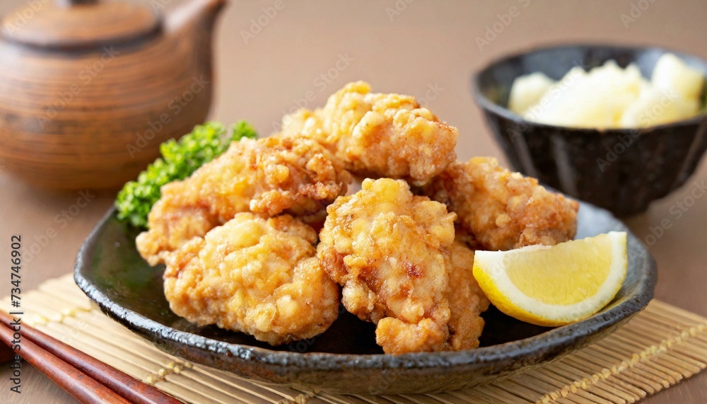 Fried Chicken presented in a Tasteful Way - Japanese Karaage Fried Chicken - Battered Chicken Deep Fried Fried Chicken presented in a Tasteful Way - Japanese Karaage Fried Chicken - Battered Chicken Deep Fried