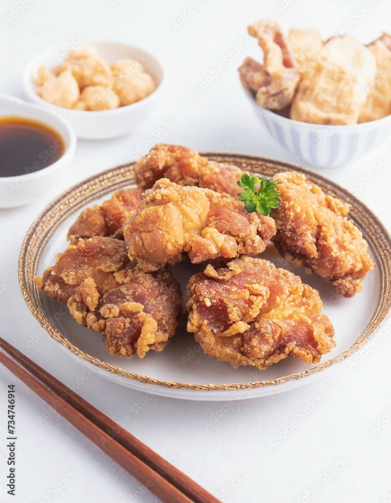 Fried Chicken presented in a Tasteful Way - Japanese Karaage Fried Chicken - Battered Chicken Deep Fried