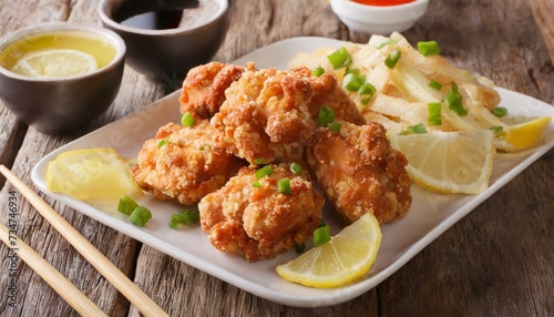 Fried Chicken presented in a Tasteful Way - Japanese Karaage Fried Chicken - Battered Chicken Deep Fried