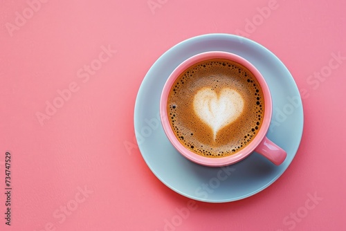 love to drink coffee to increase energy coffee cup background. Top view, flat lay