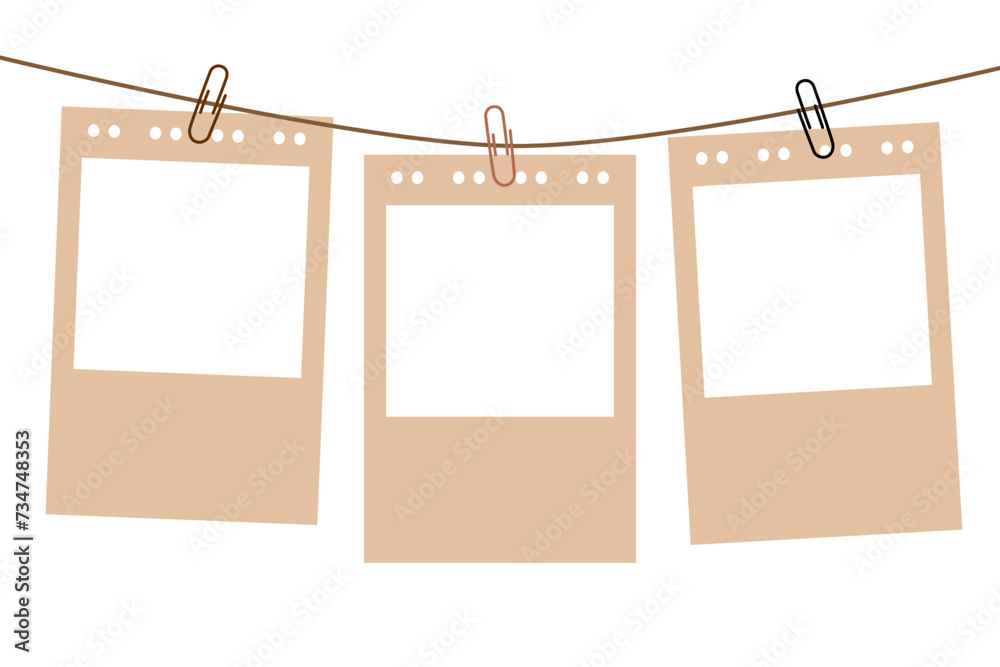 blank photo frames hanging on rope. photo collage template blank photo frames hanging on rope. photo collage template