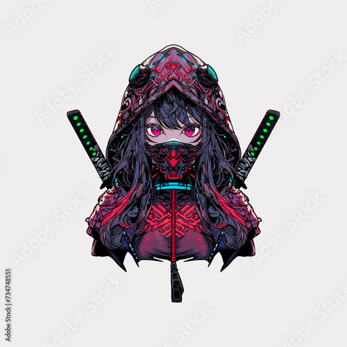 cyberpunk girl anime vector illustration