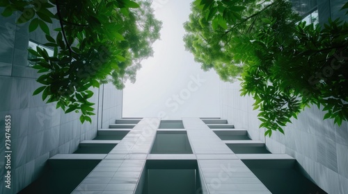 Modern office building with green leaves. modern office building with green leaves