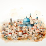 Generative AI image of Watercolor line art Jerusalem minimalist simple 3 tones