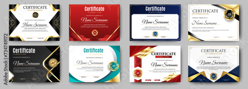 certificates template design. eight horizontal diploma certificates. vector	
