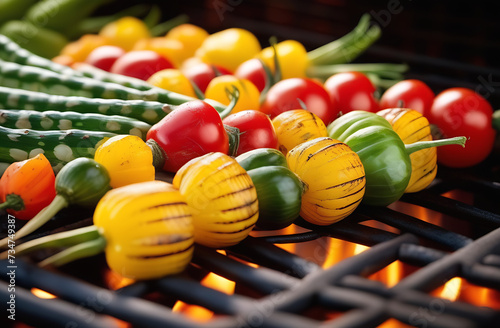 Appetizing vegetables cooked on the grill, Vegetables cooked on the fire. photo