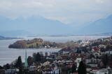 Horgen, hirzel, and halbinsel au with view on zurich see and the horgen church. Landscape photography in canton of Zurich, Switzerland