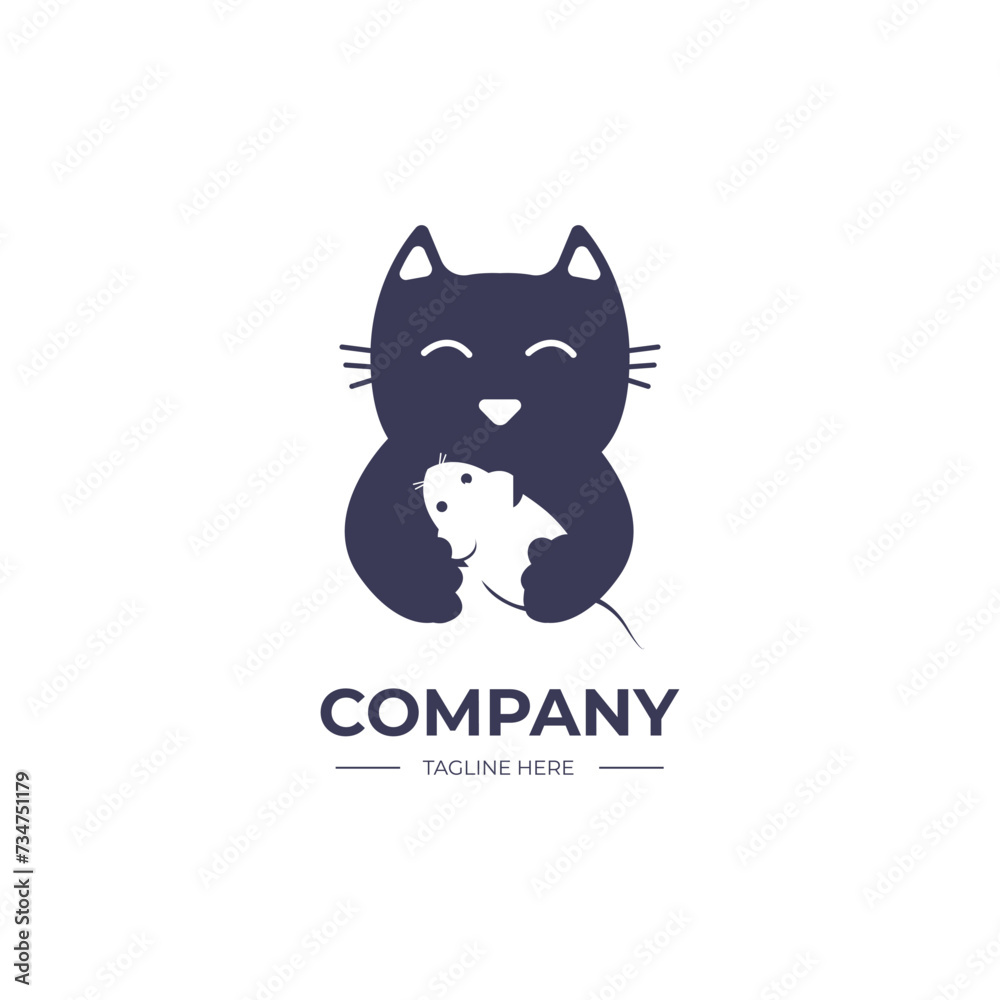 Cat catch mouse logo design icon. vector EPS 10