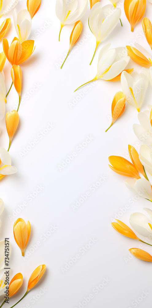 Yellow Crocus flower isolated on white background. Banner, space for copying.