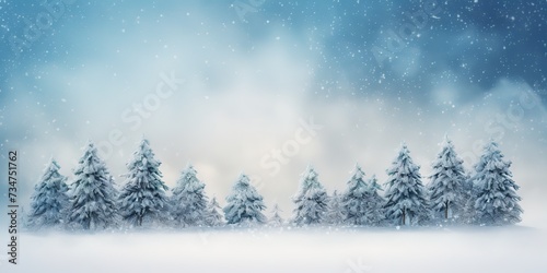 Frozen winter landscape in snowy forest. Christmas background with fir tree and winter background. © candra