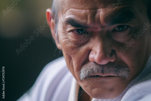 closeup of aikido masters calm face during kata