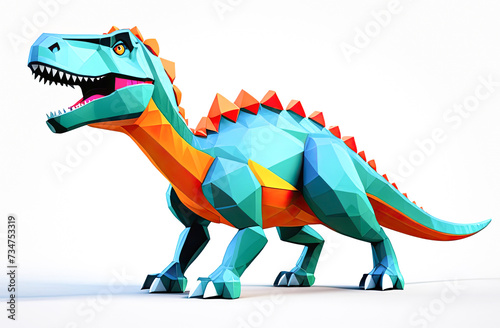 multicolored dinosaur on a white background polygonal style tyrannosaurus silhouette, illustration © Irina