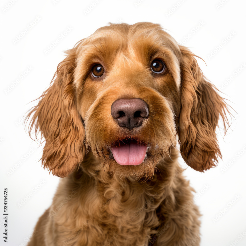 English cocker spaniel looking at camera against white background English cocker spaniel looking at camera against white background