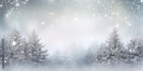 Frozen winter landscape in snowy forest. Christmas background with fir tree and winter background. © candra