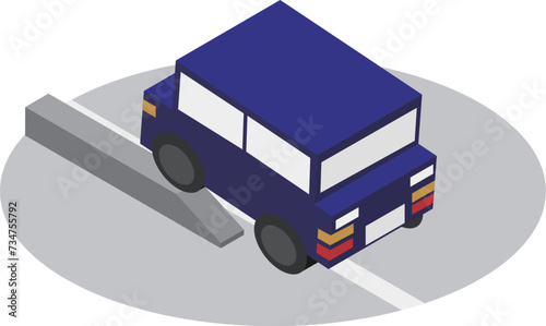 アイソメトリックな縁石に乗り上げた車のイメージ素材