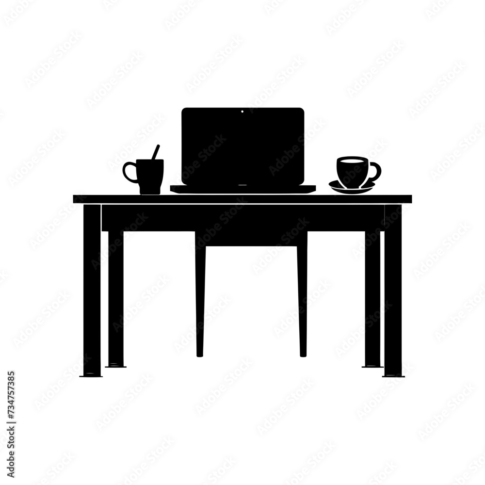 Silhouette Office Desk With Laptop and Coffee black color only Silhouette Office Desk With Laptop and Coffee black color only