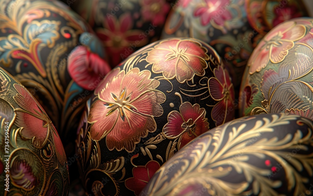 Close-Up of Easter Eggs with Stunningly Detailed Flower Close-Up of Easter Eggs with Stunningly Detailed Flower