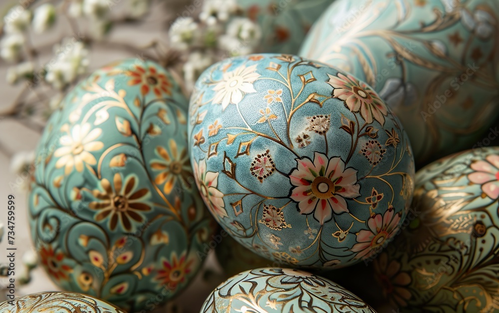 Close-Up of Easter Eggs with Stunningly Detailed Flower Close-Up of Easter Eggs with Stunningly Detailed Flower