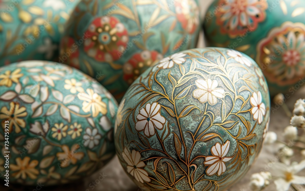 Close-Up of Easter Eggs with Stunningly Detailed Flower Close-Up of Easter Eggs with Stunningly Detailed Flower